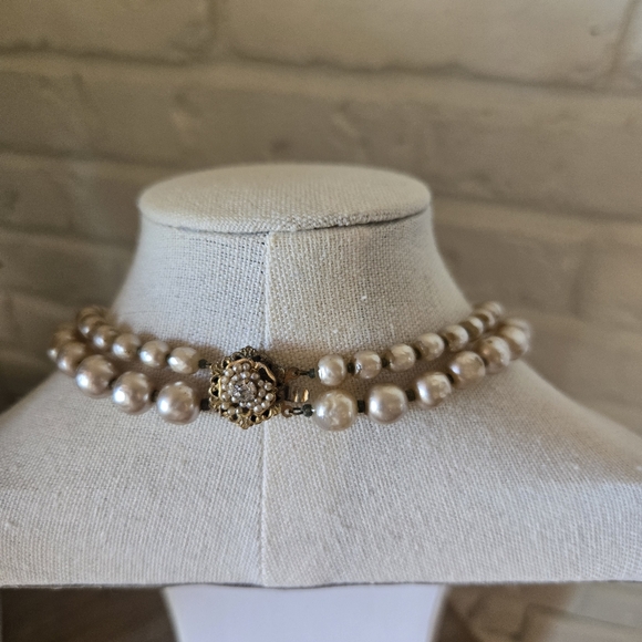 Vtg Signed 40s 50s Miriam Haskell Baroque Pearl Multi Strand Necklace, 14" - Picture 7 of 16